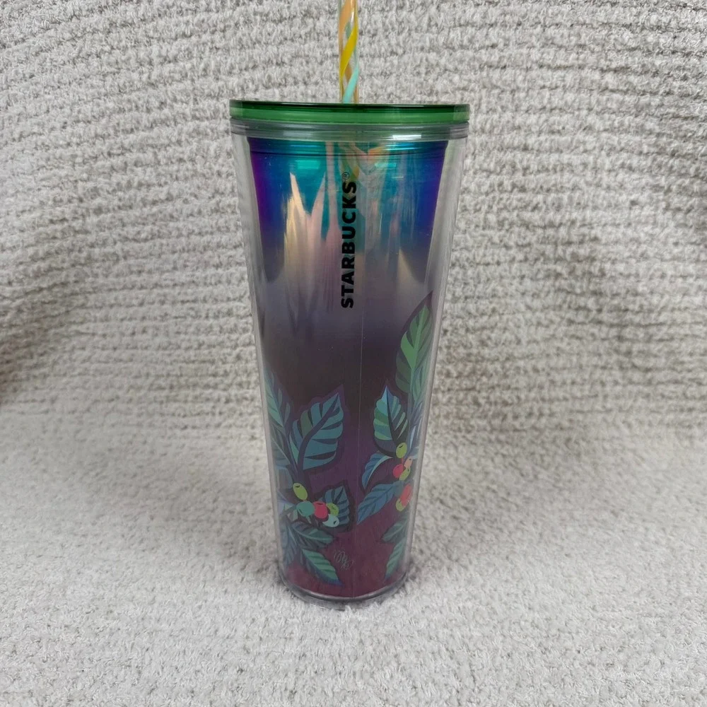 Starbucks 24 oz‎ Iridescent Green Botanical Tumbler Green Stylized Hands